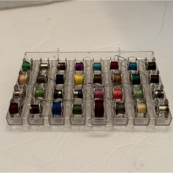 Vtg Sewing Machine Metal Bobbins 7 Hole‎ Most w/Previous Thread Lot of 32 - Picture 8 of 8